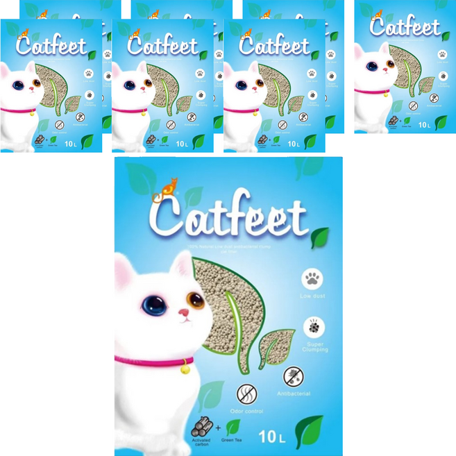 Catfeet 低粉塵抗菌凝結貓砂, 綠茶, 7kg, 8袋