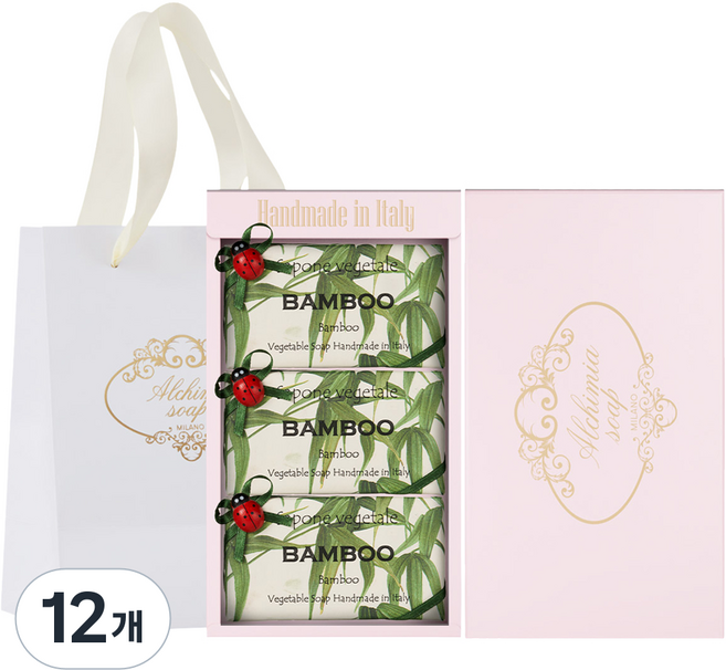 ALCHIMIA 竹子肥皂 3入 + 粉紅色禮物盒 + 購物袋, 4個
