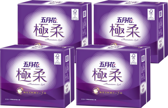 五月花 極柔 頂級抽取衛生紙 110張, 12包, 4袋