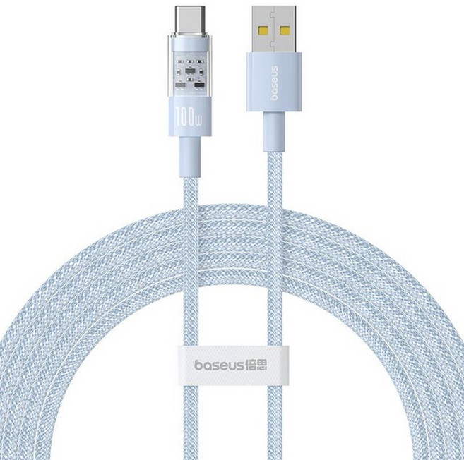 Baseus 倍思 透明CD系列 USB to Type-C 100W 快充傳輸線, 2m, 星海藍, 1條