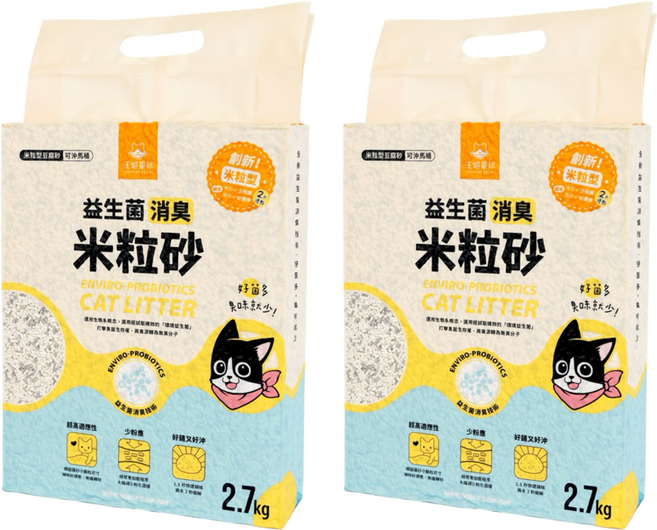 DOG CAT STAR 汪喵星球 益生菌消臭豆腐砂 米粒型, 消臭, 2.7kg, 2袋