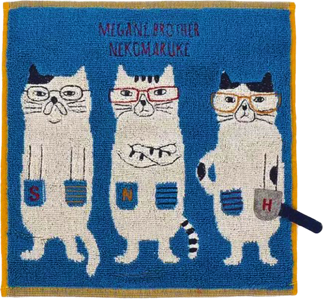kUSUgURU JAPAN 日本眼鏡貓 NEKOMARUKE貓丸系列 乾濕兩用紗布毛巾, 藍色, 1個