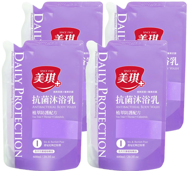 美琪 抗菌沐浴乳補充包 鳶尾花與巴特梨, 600ml, 4包