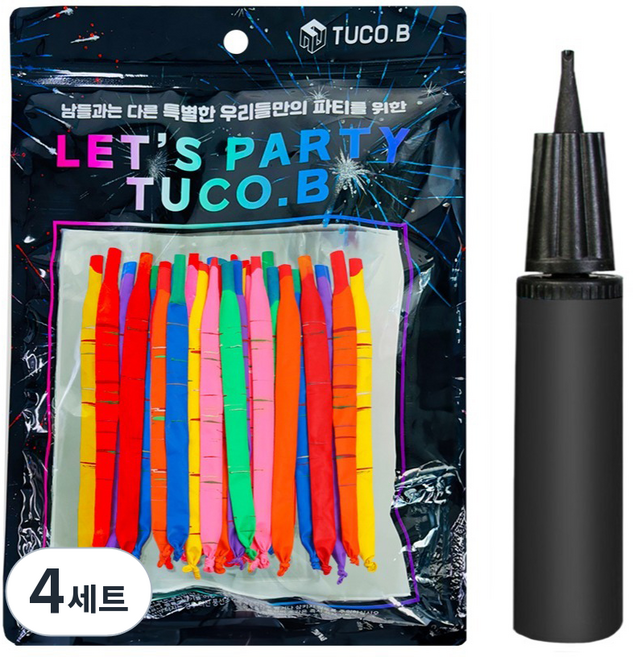 TUCO.B Mohaco 飛行火箭放屁聲氣球 50入 + 手動打氣筒組合, 混合顏色, 4套