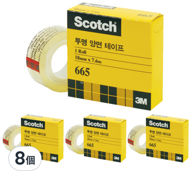3M Scotch 透明雙面膠帶 665 補充包 18mm x 7.6m, 透明色, 8個