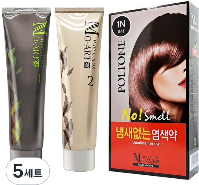 MO-ART 遮白髮染髮劑 1劑 + 2劑組合, 1N 黑色, 5套