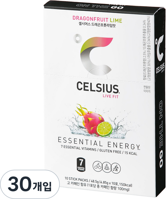 CELSIUS LIVE FIT OTG On The Go 維他命健身能量飲 龍果萊姆, 30入, 4.85g