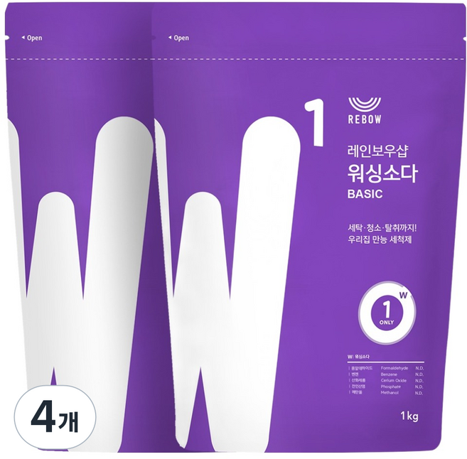 REBOW Washing Soda 基本款洗衣粉, 4個, 1kg
