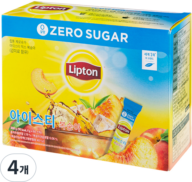 Lipton 立頓 零糖水蜜桃冰茶沖泡條, 5g, 60入, 4個