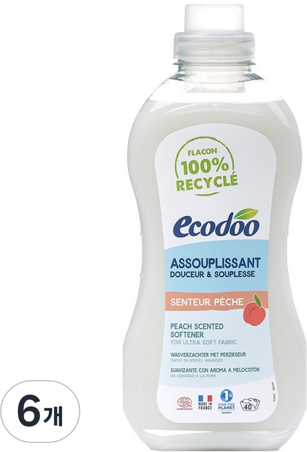 ecodoo 衣物柔軟精 蜜桃, 6個, 1L
