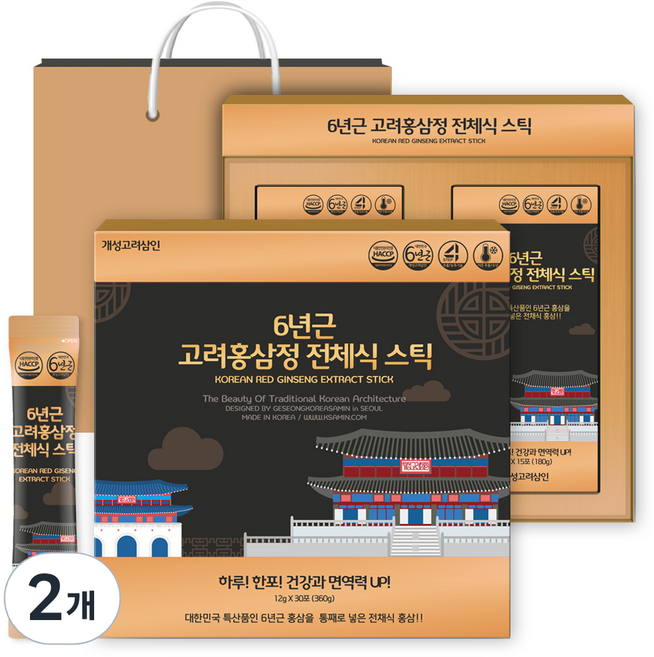 KOREAN RED GINSENG FARMER 6年根紅蔘精華飲隨身包 30條入+提袋, 360g, 2組