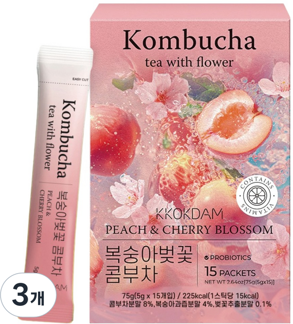 Iloveflowertea 花康普茶條 桃花櫻花, 3個, 15入, 5g