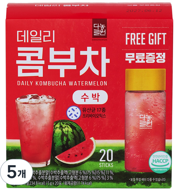Danongwon 體態輕盈康普茶 西瓜風味, 5g, 20入, 5個