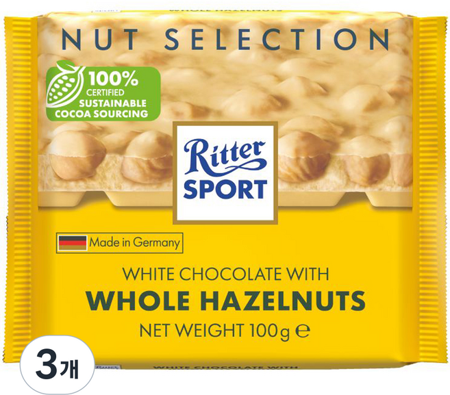 Ritter Sport 白巧克力榛果, 100g, 3個