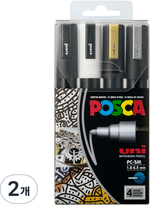 POSCA 粗字用彩色麥克筆 PC-5M, 2個, 4 種顏色
