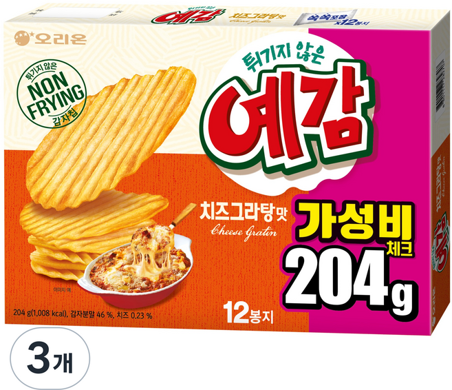 ORION 好麗友 YEGAM 起司焗烤餅乾 12入, 3個, 204g, 204g