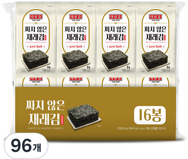 DAE CHUN GIM 大川 不鹹的傳統海苔 C1128-K, 96個, 4g