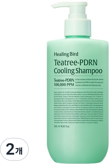 Healing Bird 茶樹PDRN強健髮根清涼洗髮精, 2瓶, 500ml