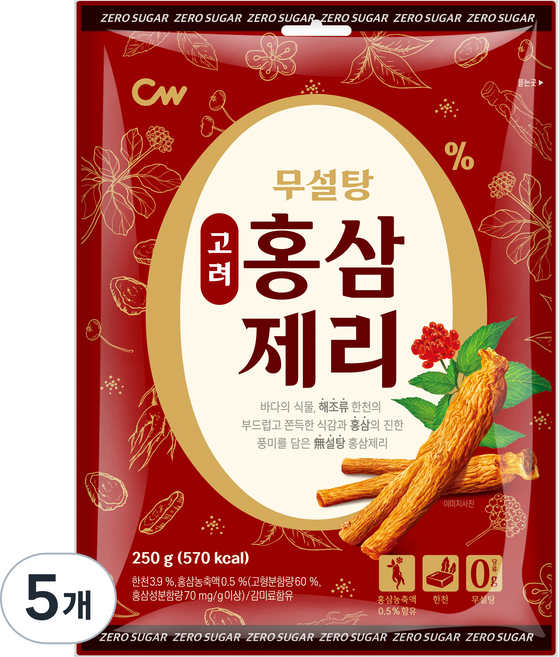 CW 無糖高麗紅參果凍, 250g, 5個