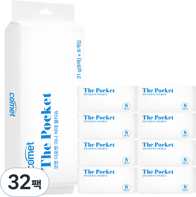 comet The Pocket 迷你濕式衛生紙, 65g, 8張, 32袋裝