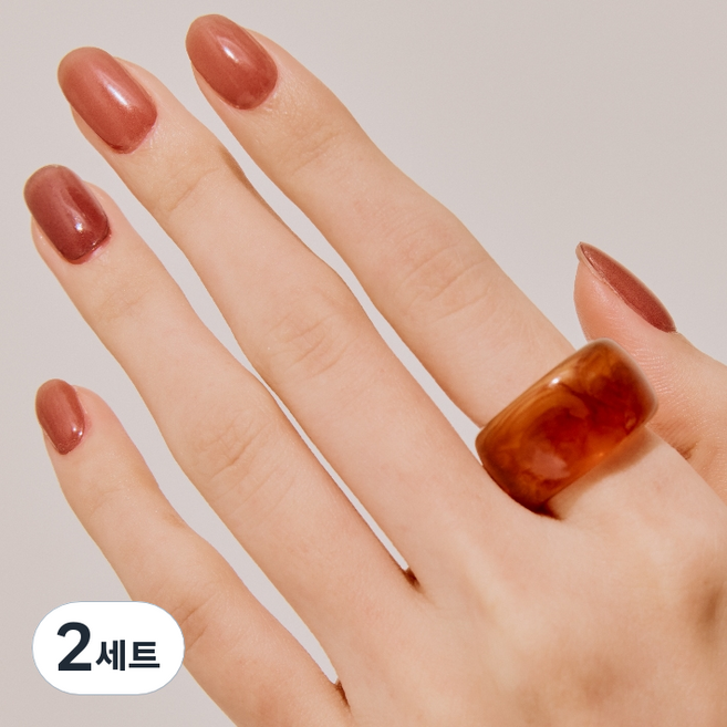 UUUUU. 黏貼加熱凝膠美甲 32片組, 棕褐色, 2套
