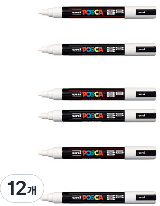 Uni 三菱 ball POSCA 彩色麥克筆 PC-5M 白色, 12個, 1色