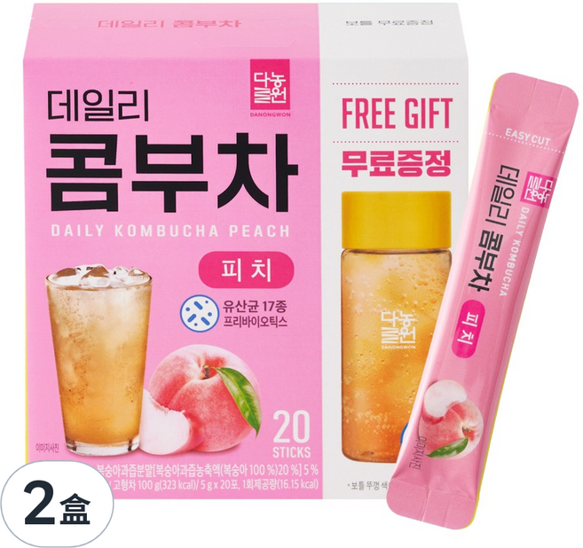Danongwon 乳酸菌康普茶 + 瓶子 水蜜桃, 20包, 5g, 2盒