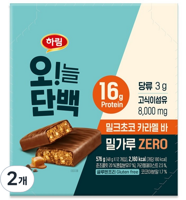 Harim 今天蛋白 牛奶巧克力焦糖棒 12入, 2個, 576g