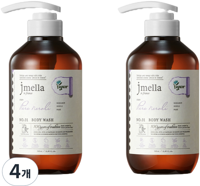 jmella 法國純淨橙花純素沐浴露 香橙橙花香, 4個, 500ml