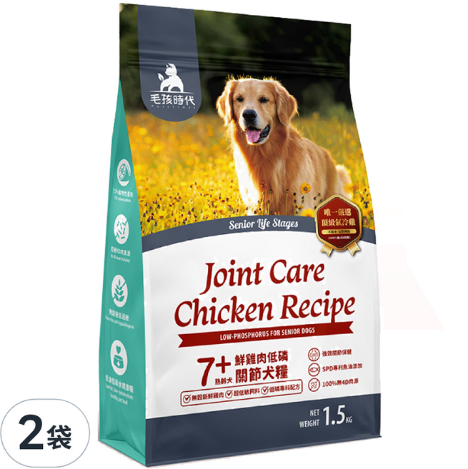 毛孩時代 成狗用低磷關節狗糧, 雞肉, 1.5kg, 2袋
