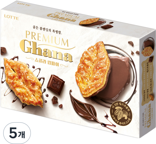 LOTTE 樂天 Ghana 頂級巧克力可可脆片派, 5個, 132g