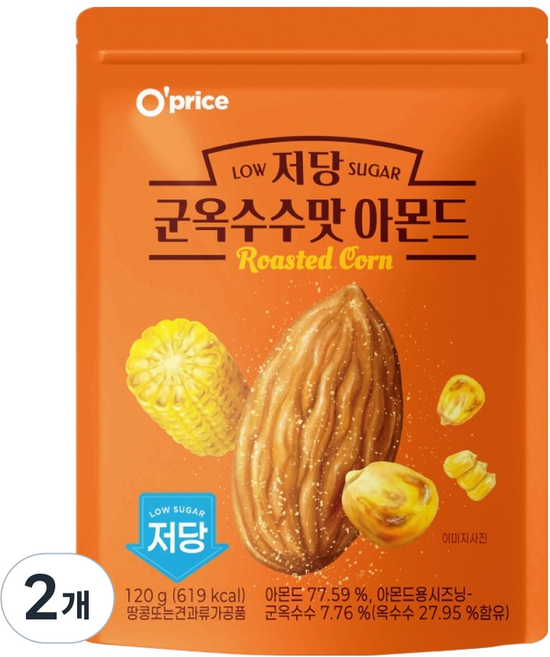 O'price 低糖烤玉米味杏仁, 120g, 2個