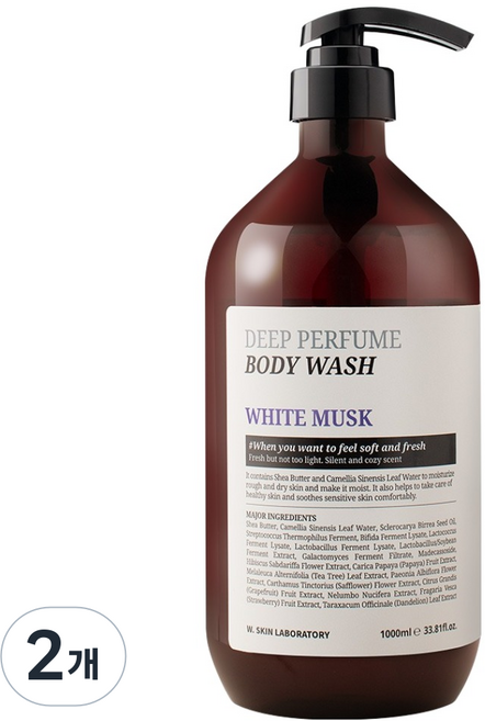 W.SKIN LABORATORY 馥郁香氛沐浴乳 白麝香, 1L, 2個
