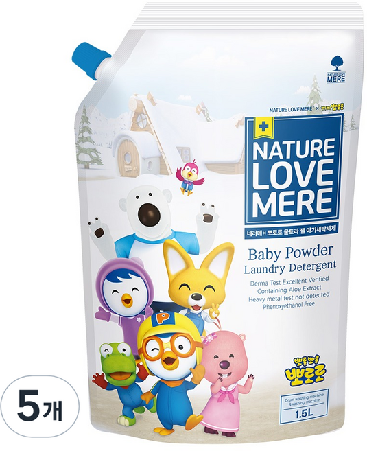 NATURE LOVE MERE Pororo 極致凝膠嬰兒洗衣精 補充包, 1.5L, 5個