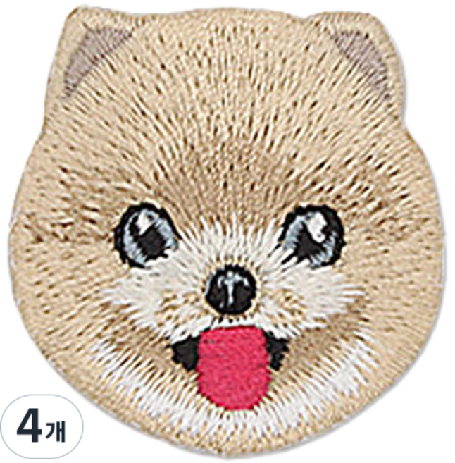 Button King 東大門鈕扣王 熱燙式刺繡小狗博美犬臉部臂章貼片, 4個, 米色