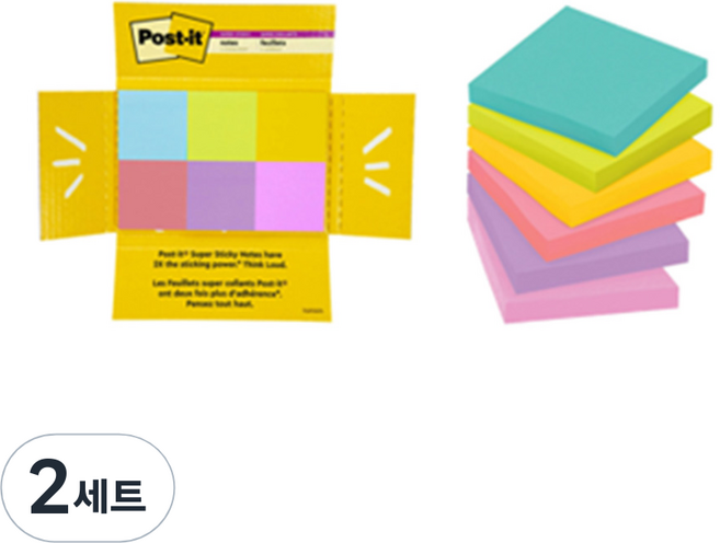 3M Post-it 利貼 強力黏著便條紙 6件組, 2套, 混合顏色