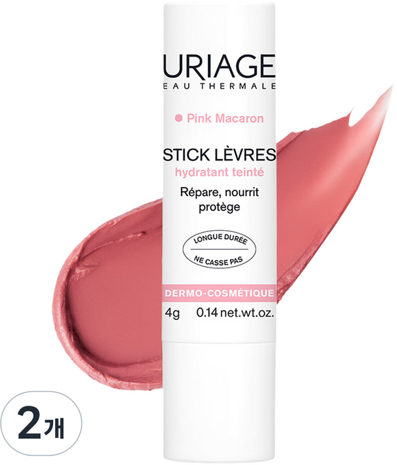 URIAGE 優麗雅 潤唇膏, 2個, 4g, 粉紅馬卡龍(香草香)