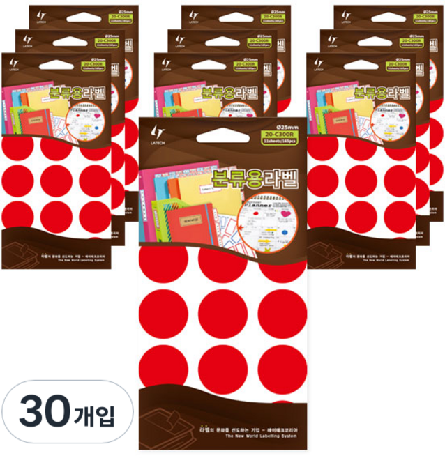 LATECH 索引分類用標籤貼紙 20-C300 R 紅色, 30個