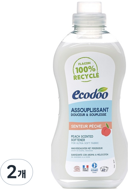 ecodoo 衣物柔軟精 蜜桃, 2個, 1L