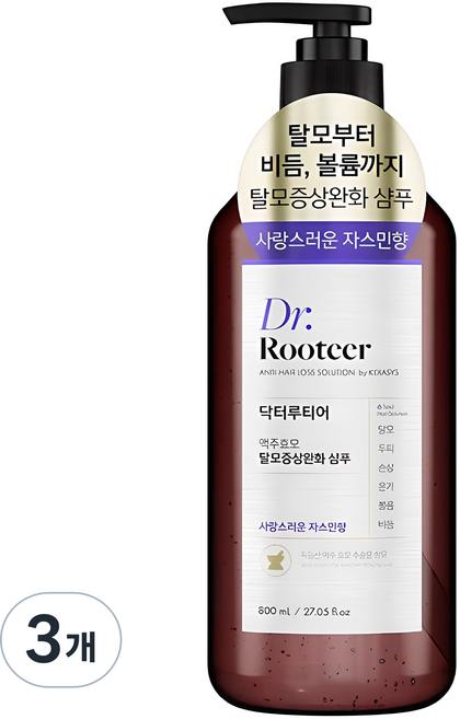 DrRooteer 啤酒酵母緩解掉髮症狀洗髮精 茉莉花香, 800ml, 3個