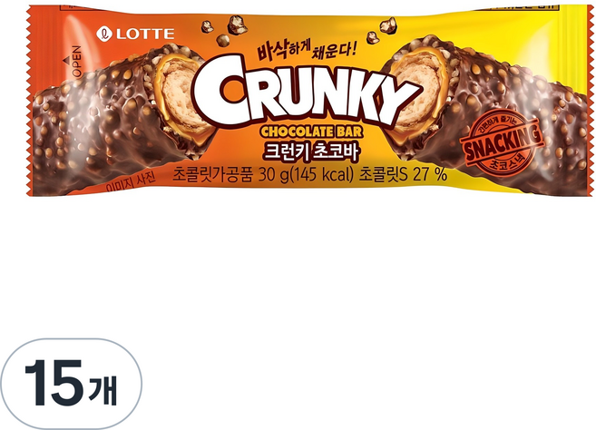 LOTTE 樂天 Crunky 巧克力棒, 30g, 15個