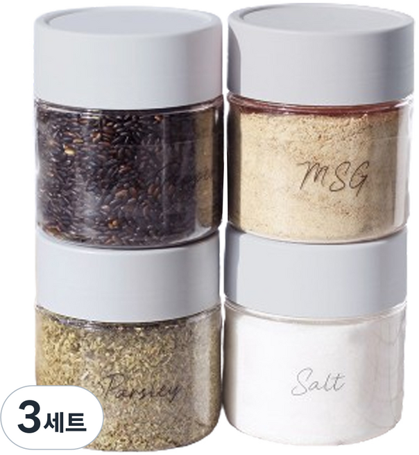 KAZT 印字調味罐 淺灰色 300ml x 4入 + 15種貼紙組, 3套