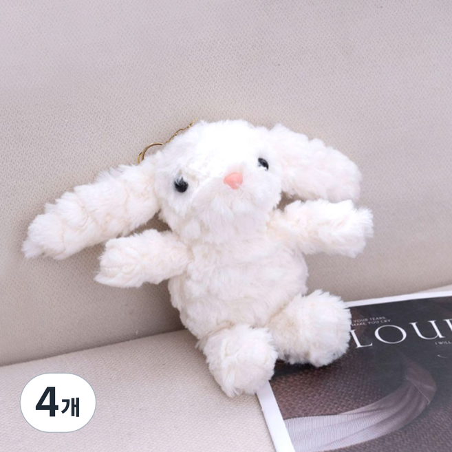I'CLE 可愛兔子絨毛娃娃鑰匙圈, 白色, 18cm, 4個