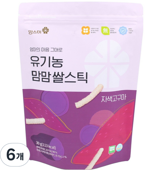 MOMSMI 米餅條, 紫薯口味, 30g, 6包
