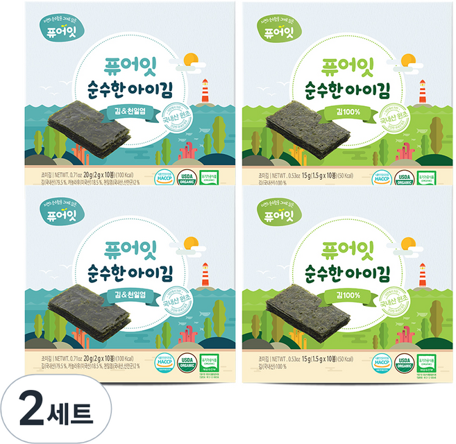 Pure Eat 海苔 2盒+海鹽海苔 2盒, 2組, 原味+海鹽口味
