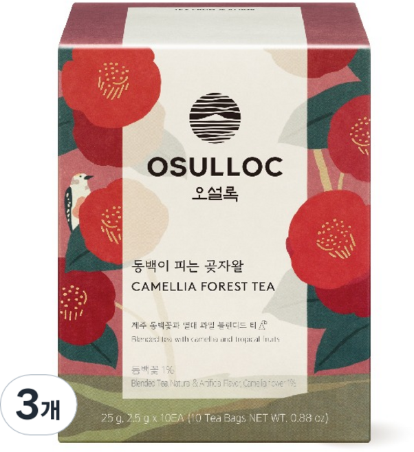 OSULLOC 谷沯凹山茶花茶三角茶包, 2.5g, 10入, 3個
