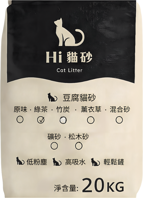 Hi豆腐貓砂, 20kg, 1袋, 綠茶