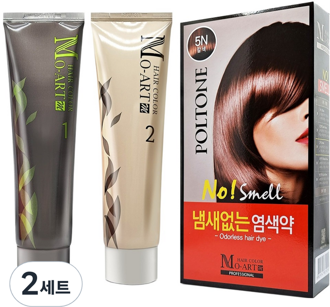 MO-ART 遮白髮染髮劑 1劑 + 2劑組合, 5N 棕色, 2個