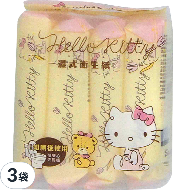 Hello Kitty 凱蒂貓 濕式衛生紙 200 x 150mm 花果香, 16包, 3袋