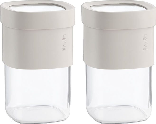 LeKue 雙容量密封收納罐 燕麥棕 850ml, 2個, 容器 + 蓋子